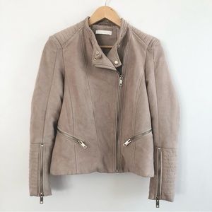 H&M Faux Suede Taupe Front Zip Moto Jacket